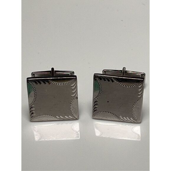 Vintage Engraved Sterling Silver Cuff Links & Tie Bar Hallmarked - Picture 4 of 12